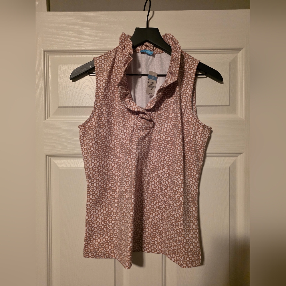 Women's Sleeveless Ruffle Neck Top - Brown
